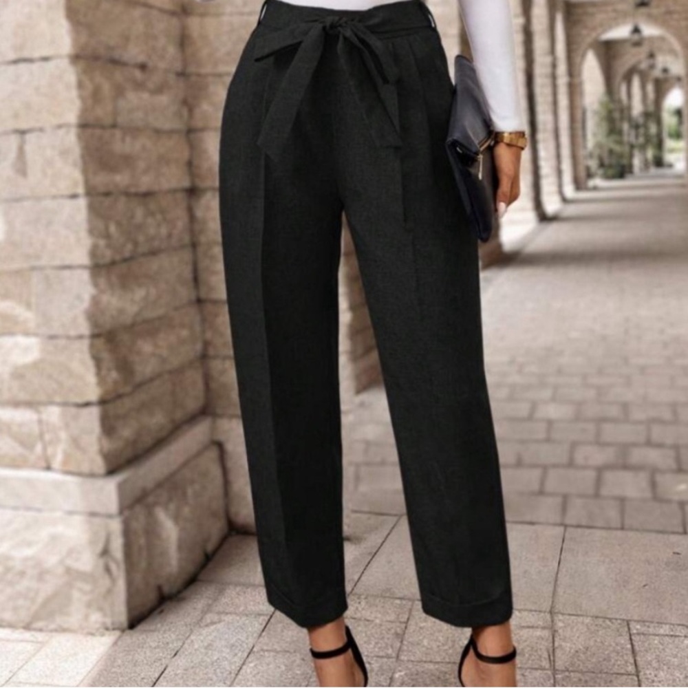 SHEIN Black Tie-Waist Women’s Trousers – High Waist, Relaxed Fit (Size M) - Picture 1 of 8